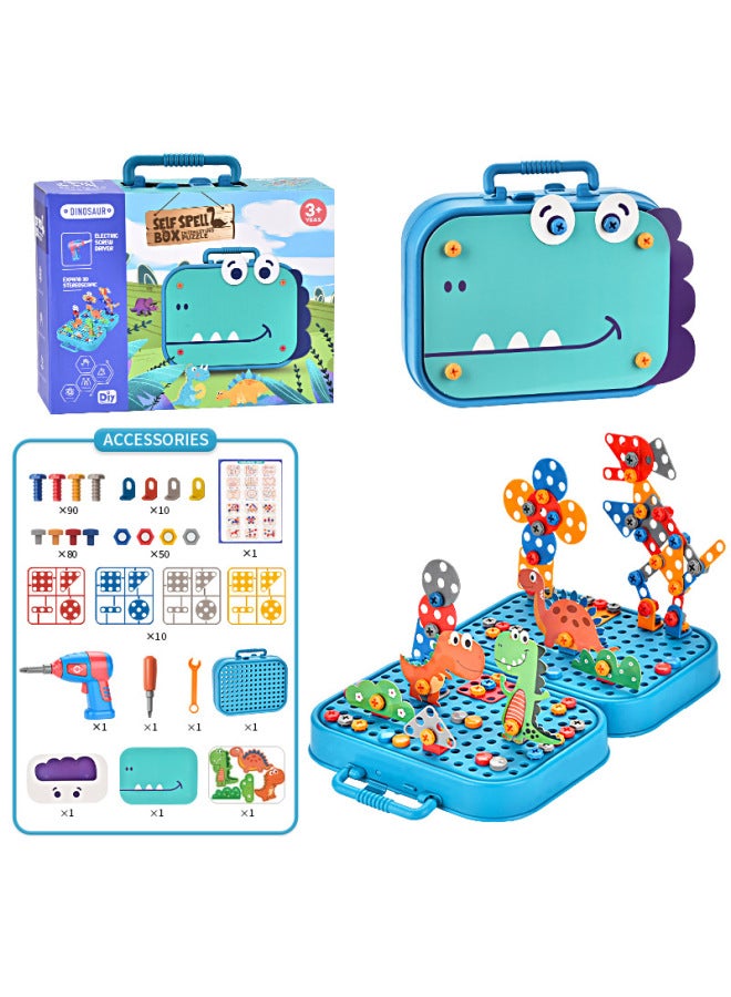 3D Toy Toolbox Puzzle DIY Animal Smart Dinosaur Unicorn Puzzle Toy Electric Toy Screwdriver-Color:Dinosaur Screw Puzzle - Image 1